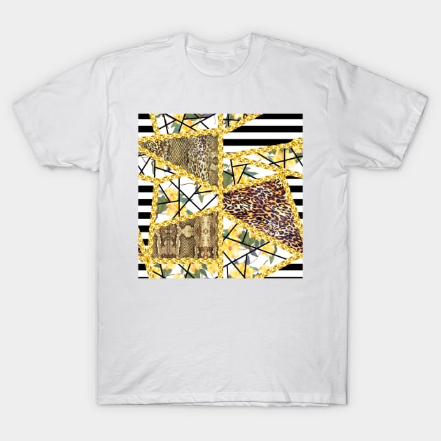 Animals skin texture with yellow flowers T-Shirt by ilhnklv